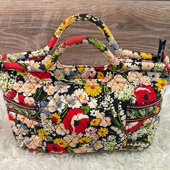 VERA BRADLEY Poppy Fields Retired Design Quilted Floral Handbag Satchel Tote Pur - Picture 4 of 15